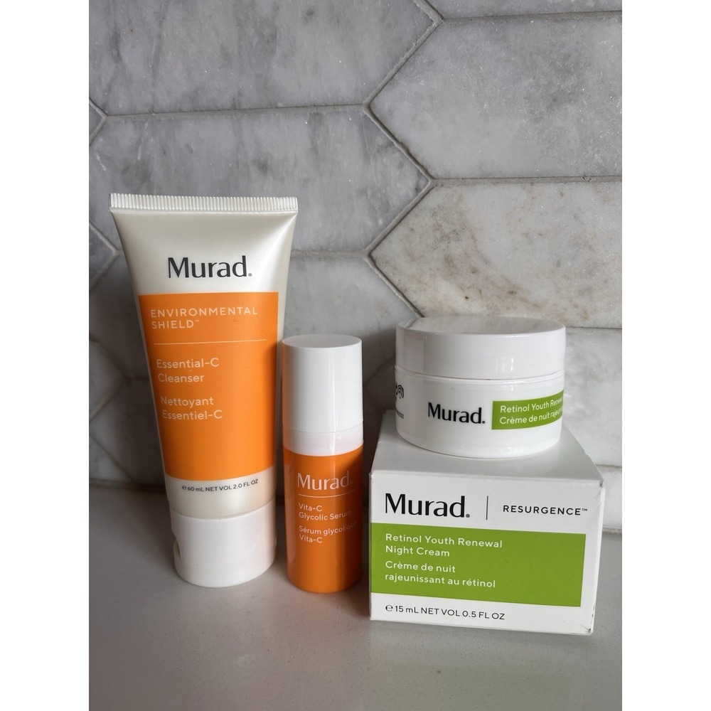 Murad Vita-C Glycolic Serum & Essential C Cleanser & Retinol Night‎ Cream 3 Pc